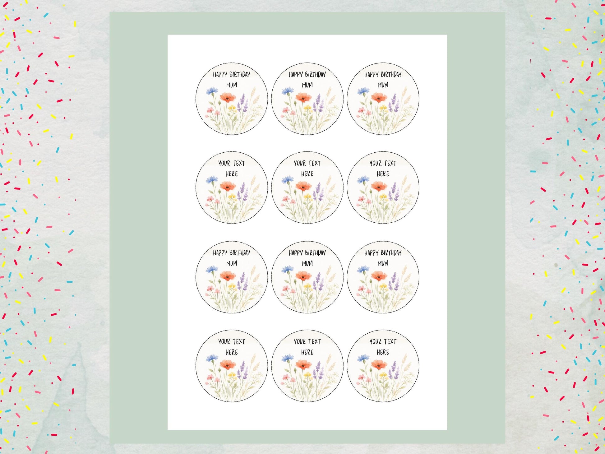 Personalised Happy Birthday Edible Cupcake Toppers - Floral Cake Decorations