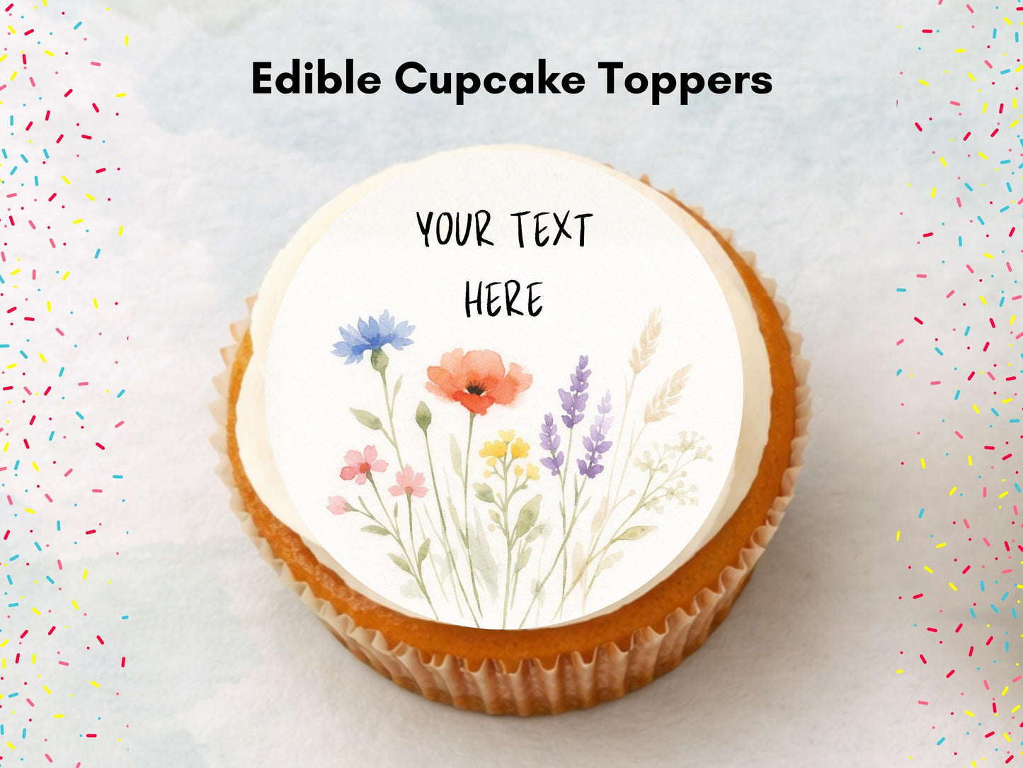 Personalised Happy Birthday Edible Cupcake Toppers - Floral Cake Decorations