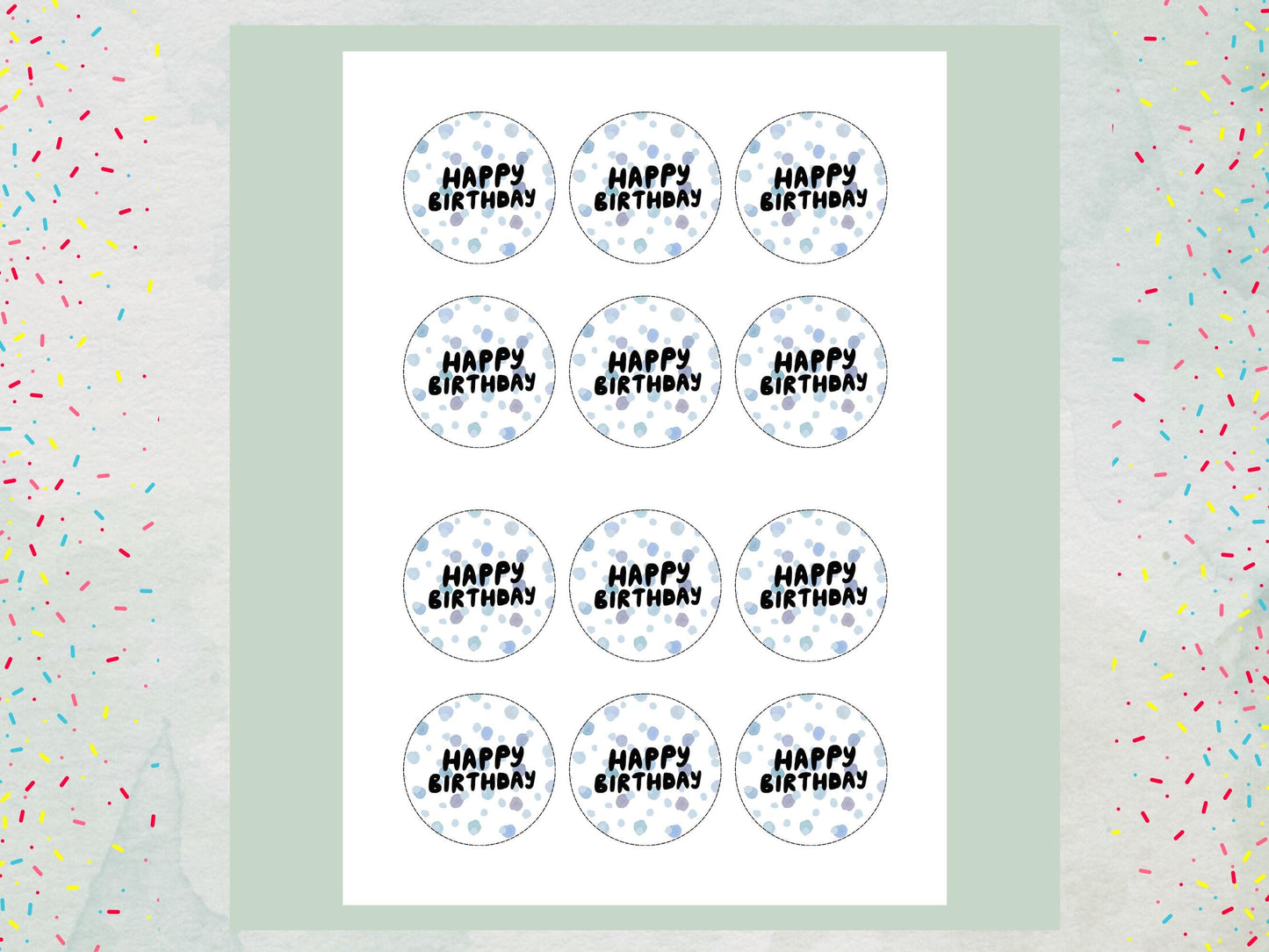 Polka Dot Happy Birthday Edible Cupcake Toppers – Blue Cake Decorations