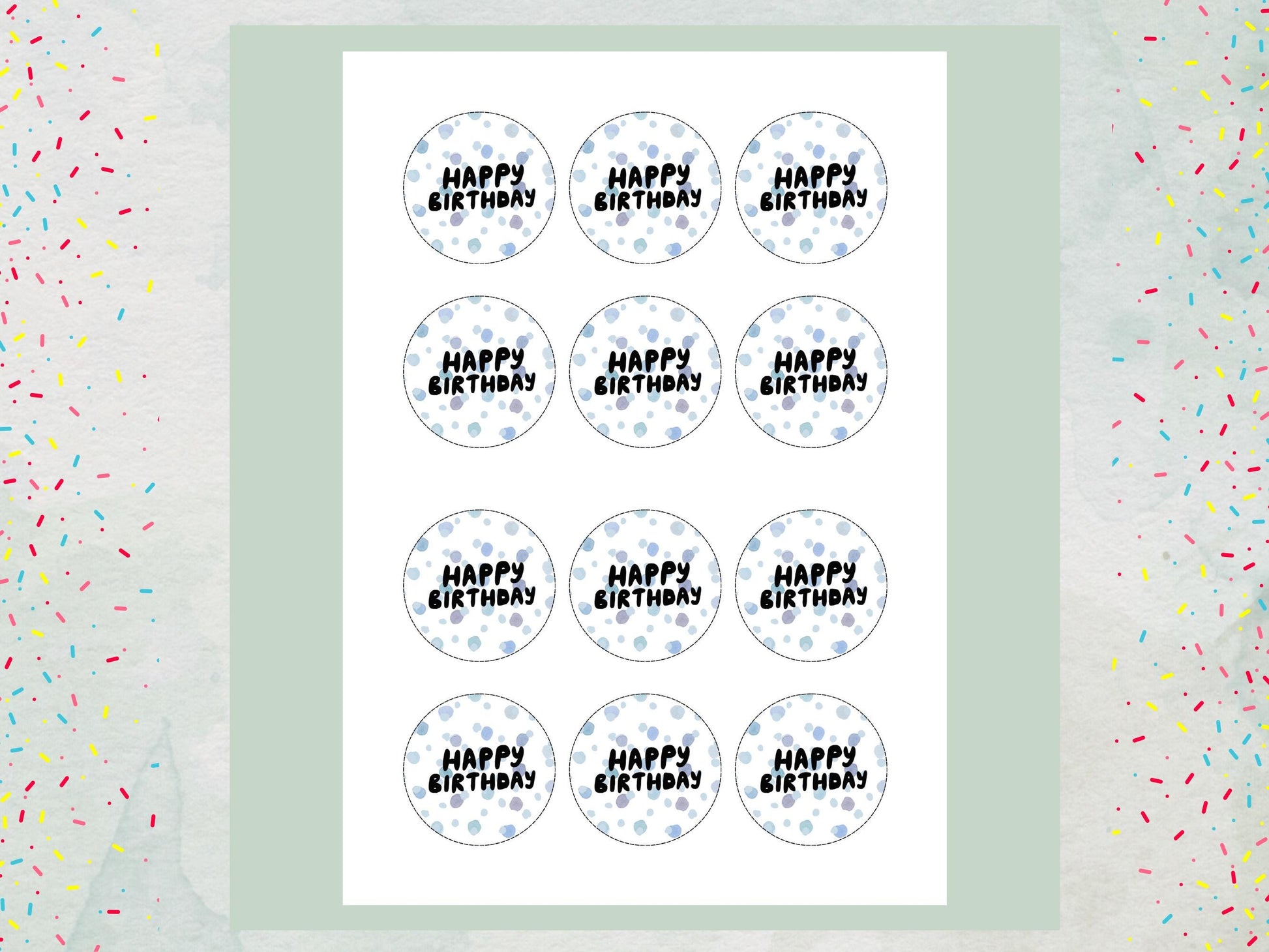 Polka Dot Happy Birthday Edible Cupcake Toppers – Blue Cake Decorations