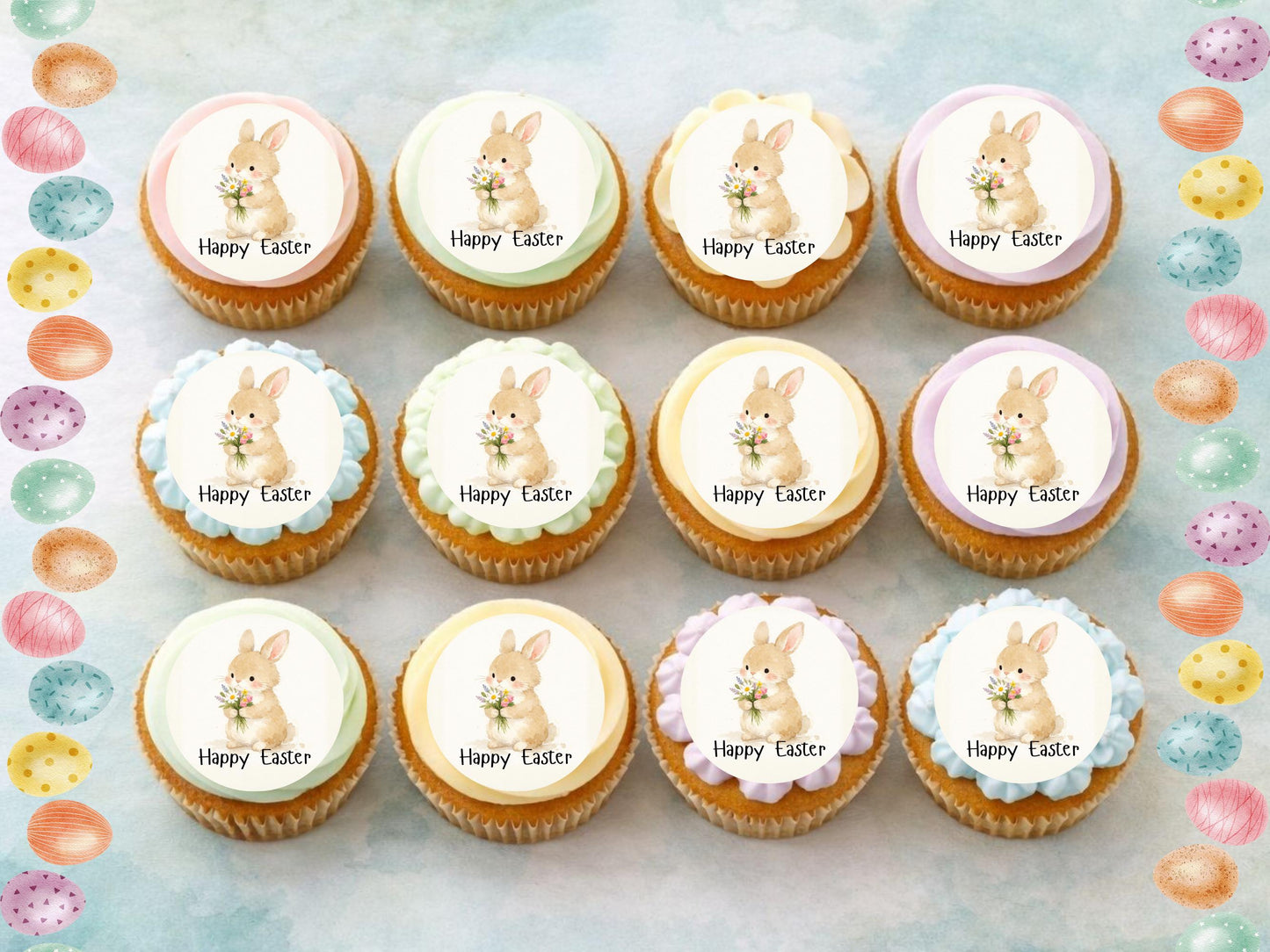 Happy Easter Bunny Edible Cupcake Toppers, Easter Cake Decorations