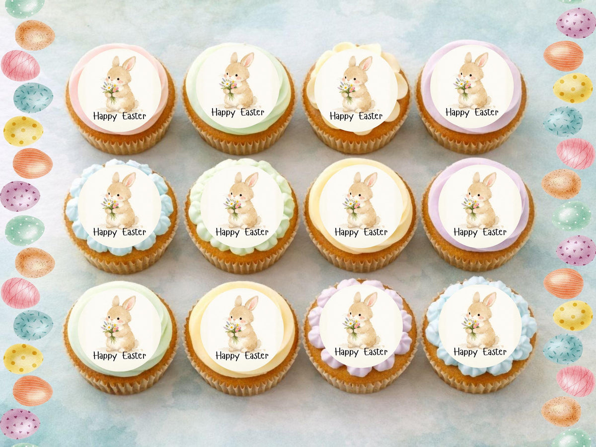 Happy Easter Bunny Edible Cupcake Toppers, Easter Cake Decorations