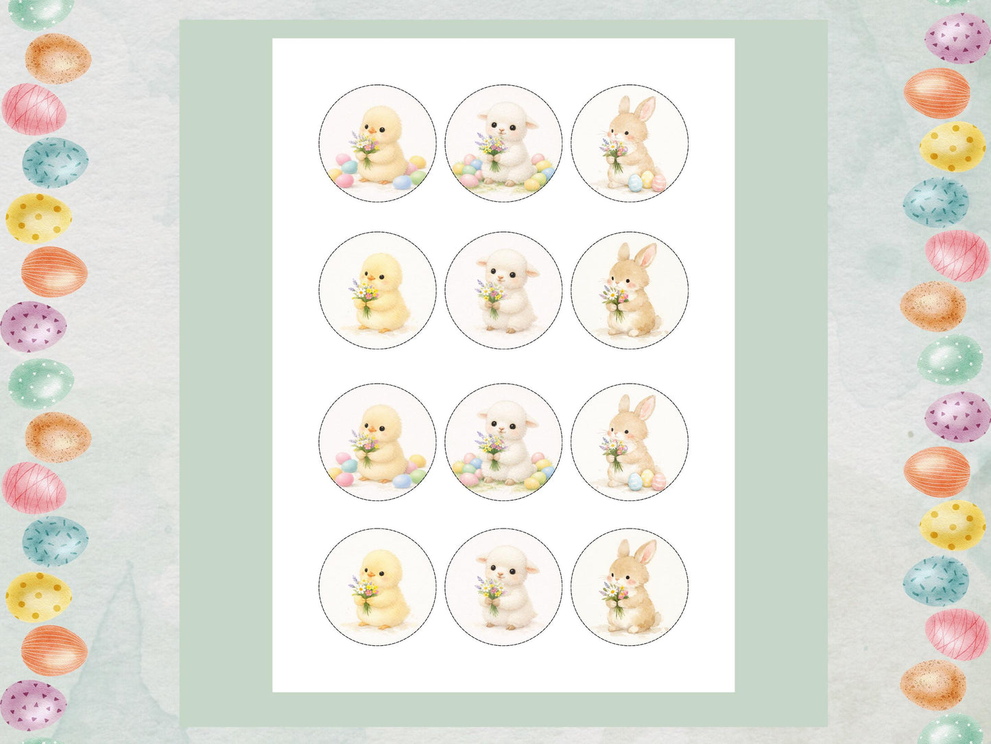 Easter Edible Cupcake Toppers, Spring Bunny, Chick and Lamb Cake Decorations