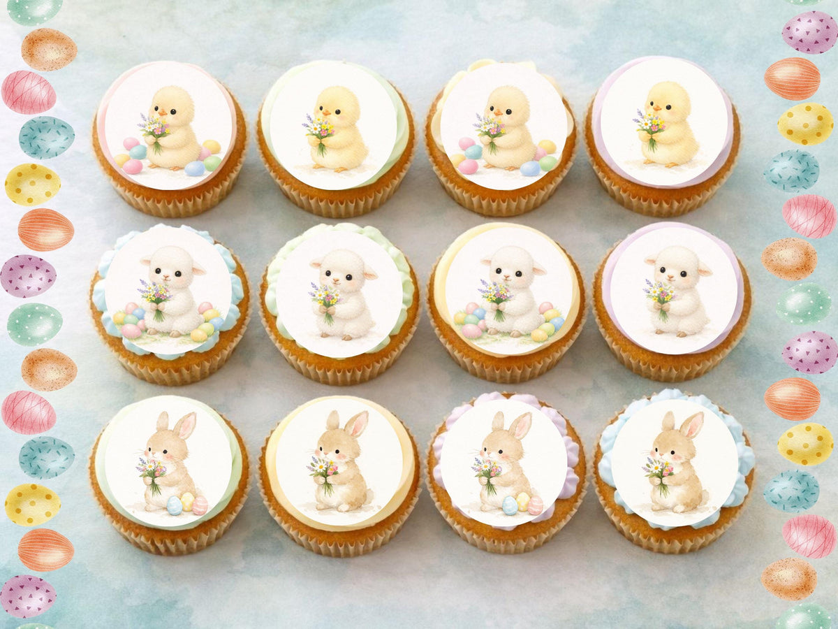 Easter Edible Cupcake Toppers, Spring Bunny, Chick and Lamb Cake Decorations