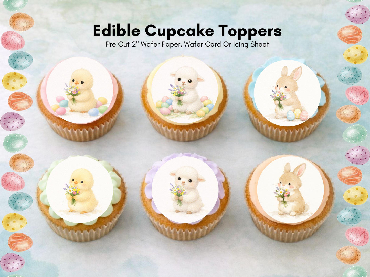 Easter Edible Cupcake Toppers, Spring Bunny, Chick and Lamb Cake Decorations