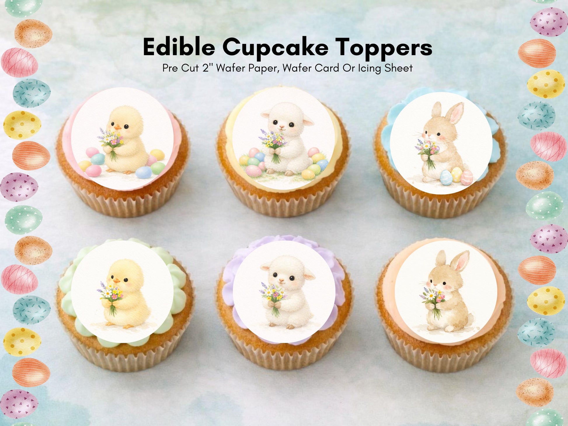 Easter Edible Cupcake Toppers, Spring Bunny, Chick and Lamb Cake Decorations