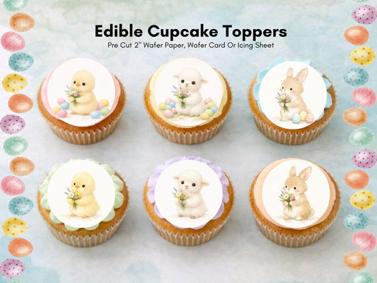 Easter Edible Cupcake Toppers, Spring Bunny, Chick and Lamb Cake Decorations