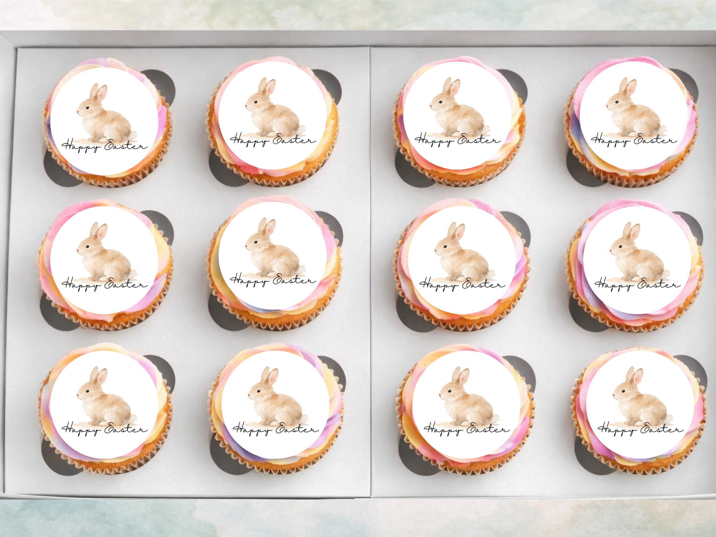 Happy Easter Bunny Edible Cupcake Toppers, Easter Cake Decorations