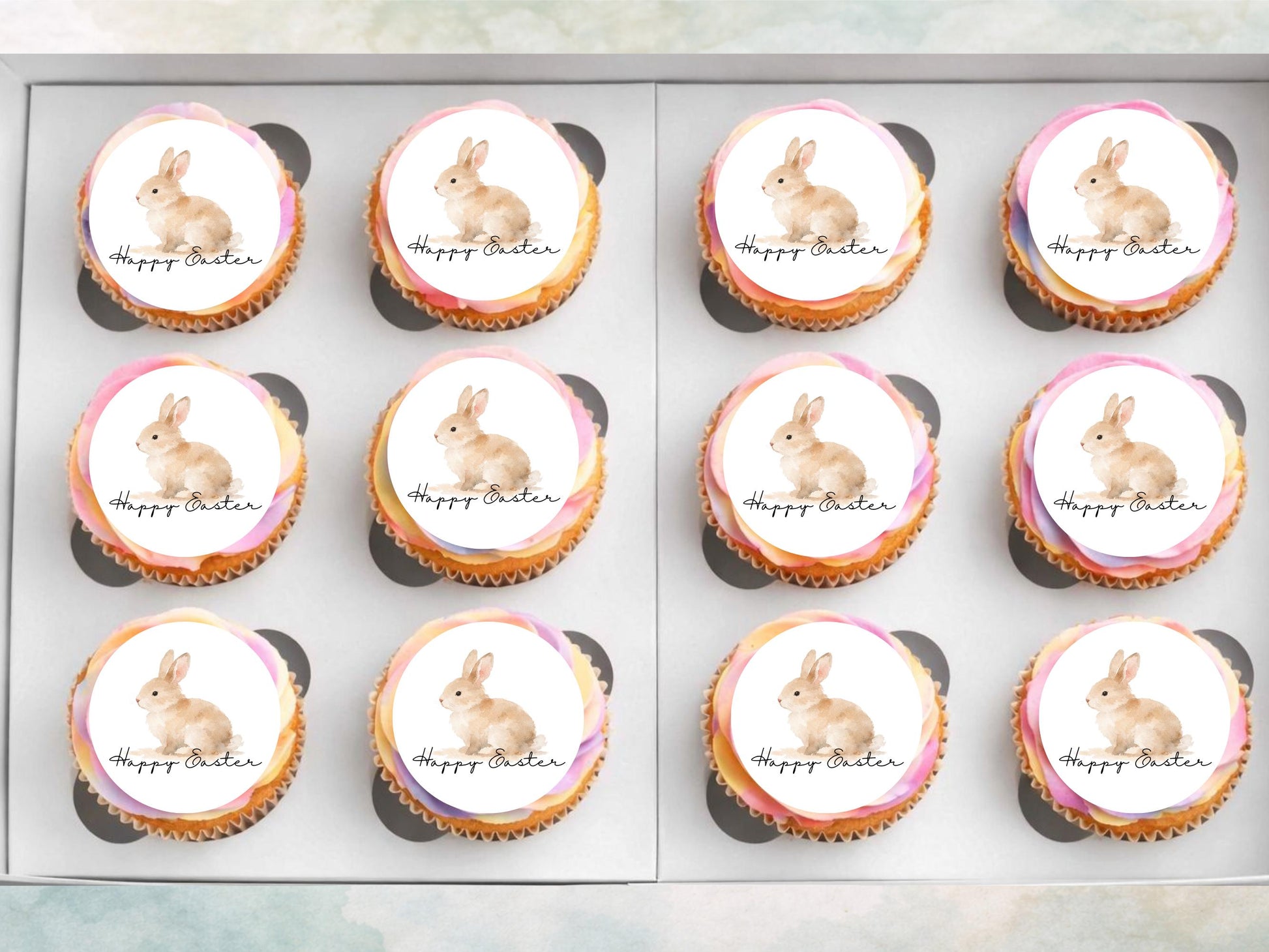 Happy Easter Bunny Edible Cupcake Toppers, Easter Cake Decorations
