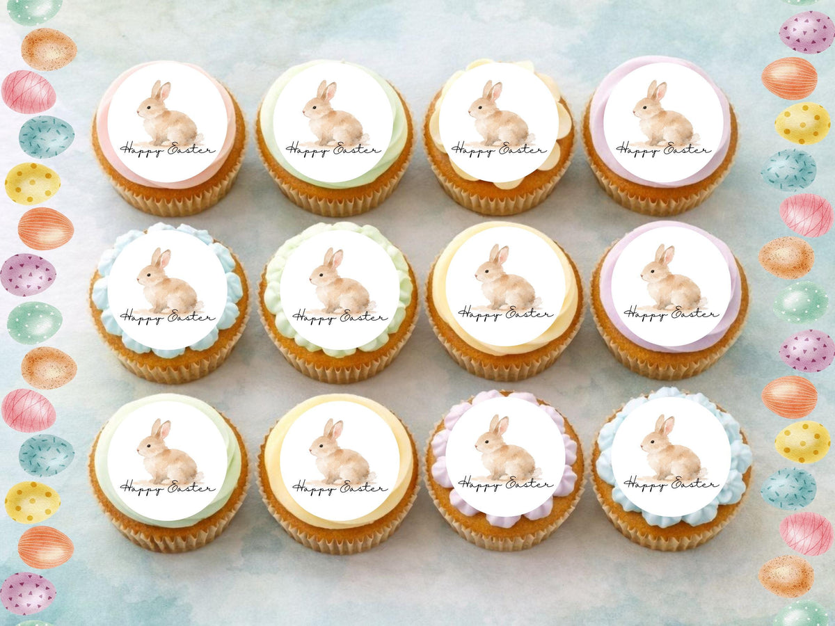 Happy Easter Bunny Edible Cupcake Toppers, Easter Cake Decorations
