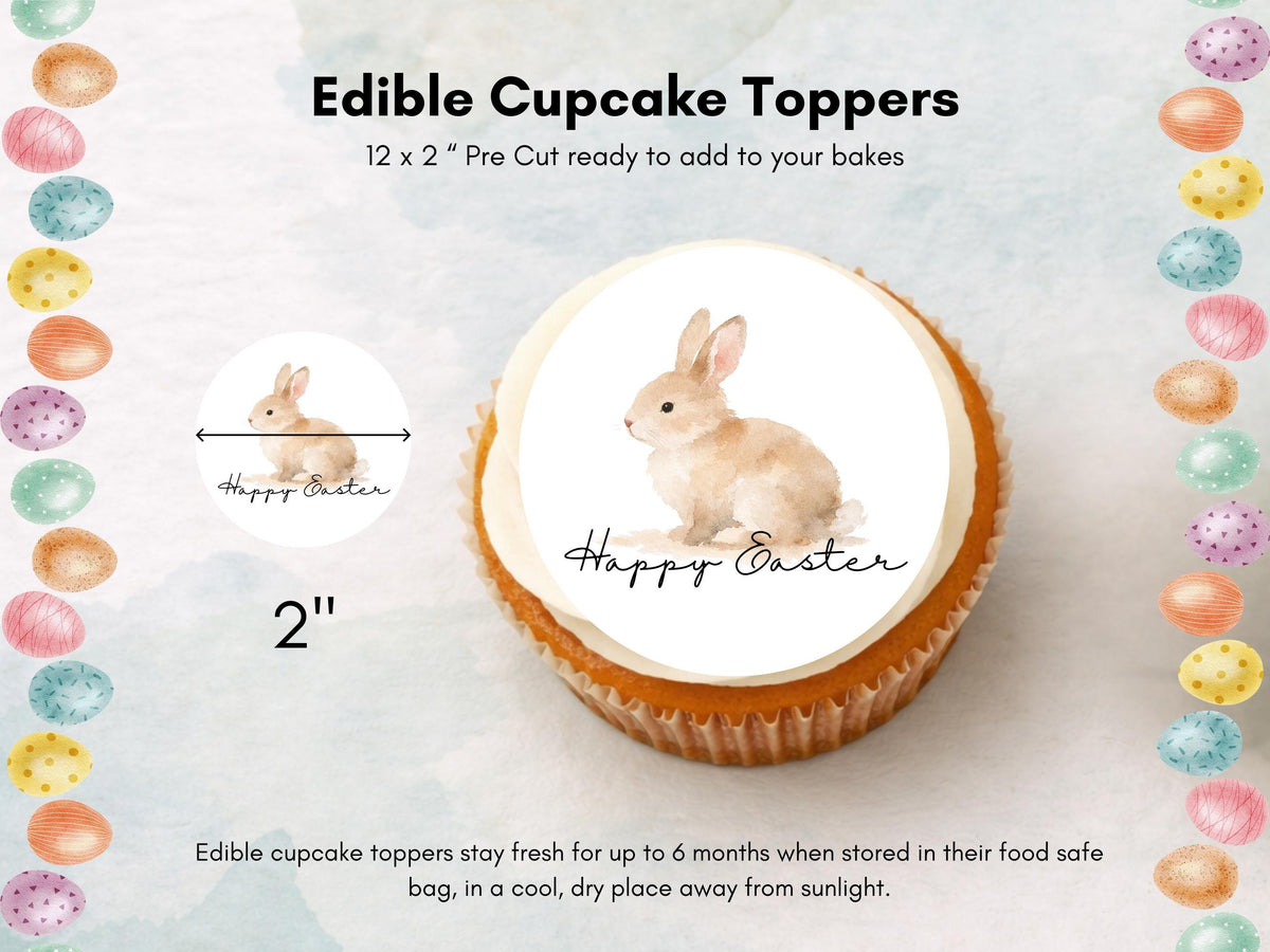 Happy Easter Bunny Edible Cupcake Toppers, Easter Cake Decorations