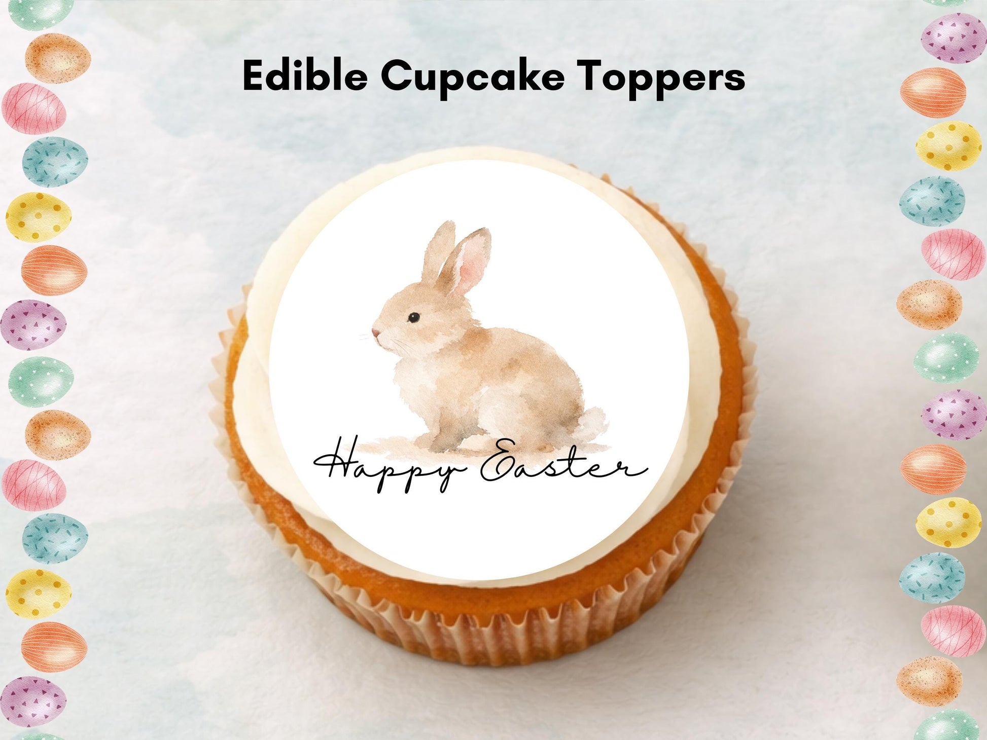 Happy Easter Bunny Edible Cupcake Toppers, Easter Cake Decorations