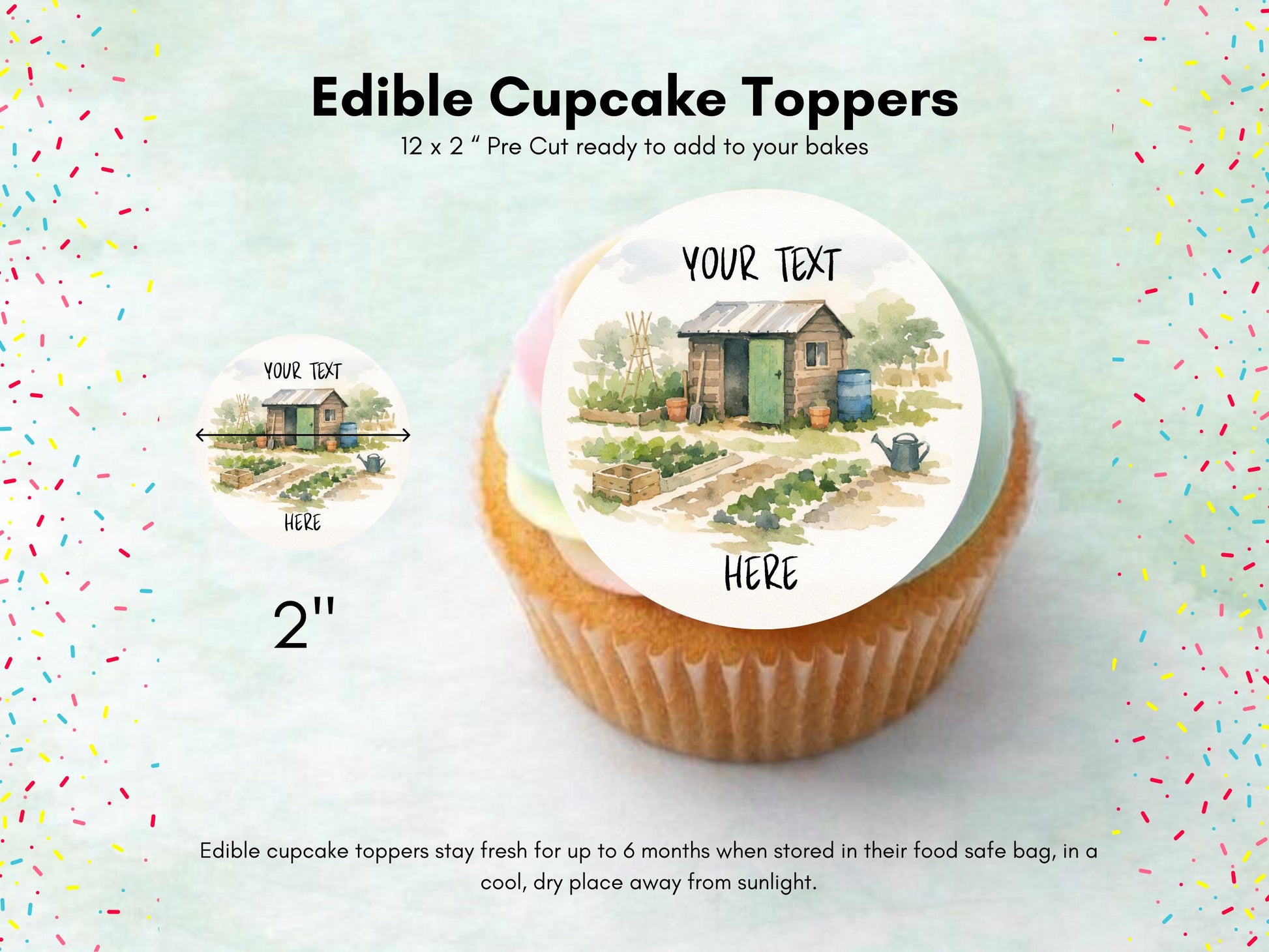 Personalised Allotment Cupcake Toppers - Edible Gardening Cake Decorations