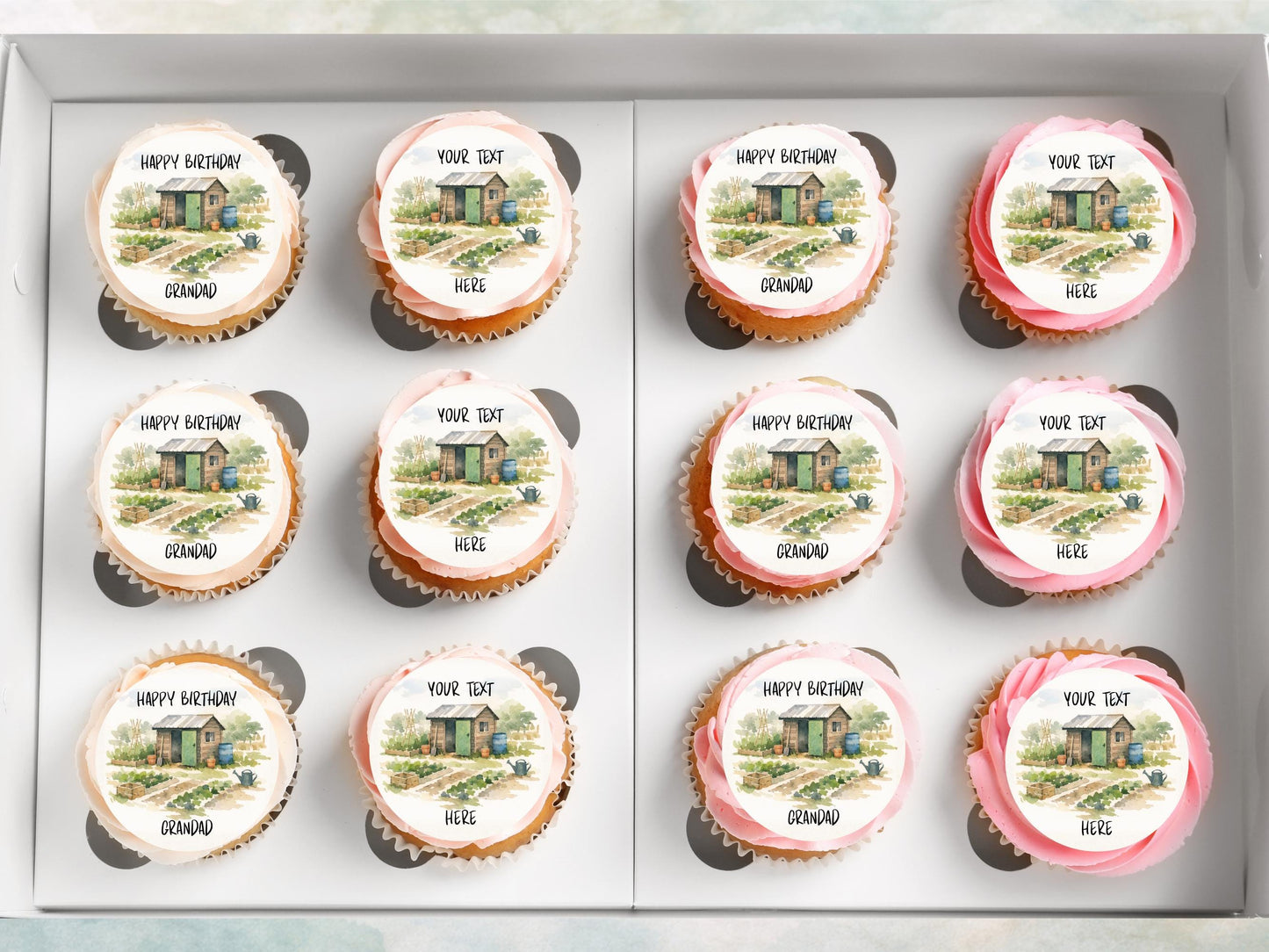 Personalised Allotment Cupcake Toppers - Edible Gardening Cake Decorations