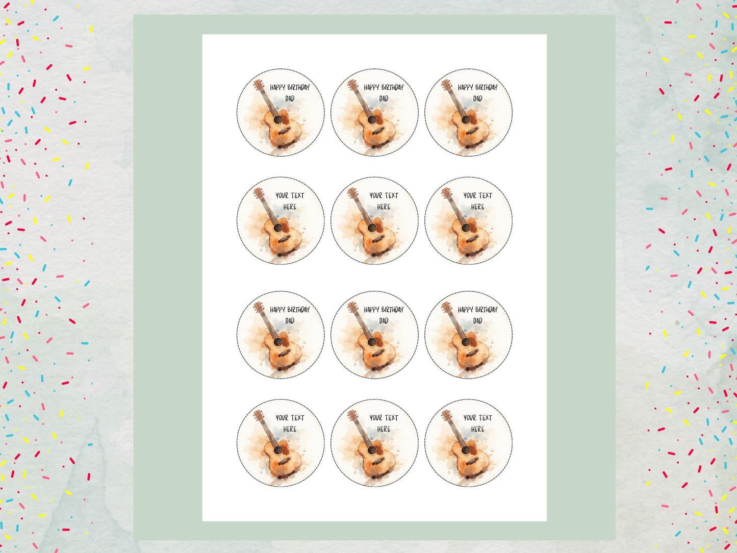 Personalised Guitar Cupcake Toppers - Edible Music Cake Decorations