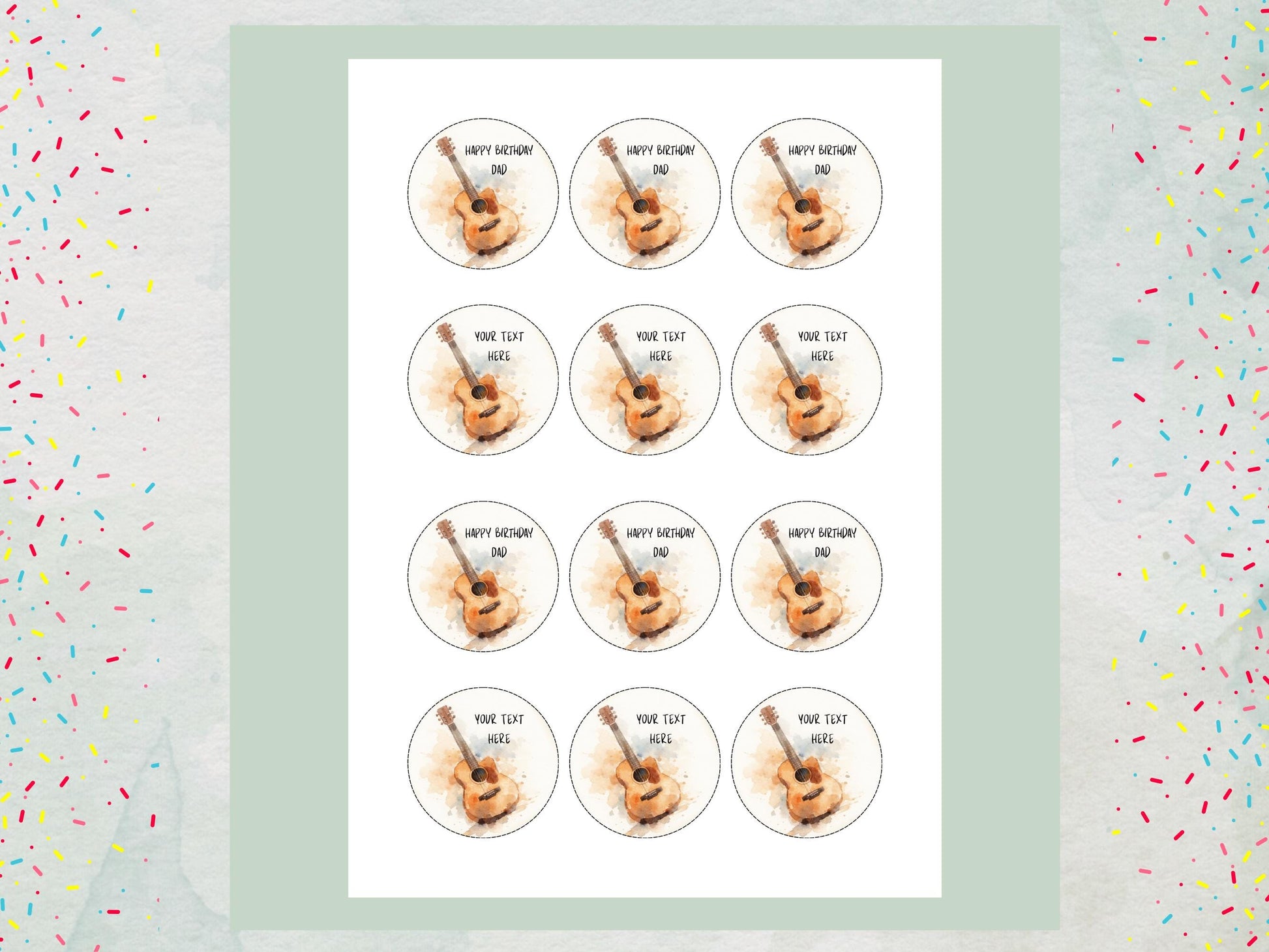 Personalised Guitar Cupcake Toppers - Edible Music Cake Decorations