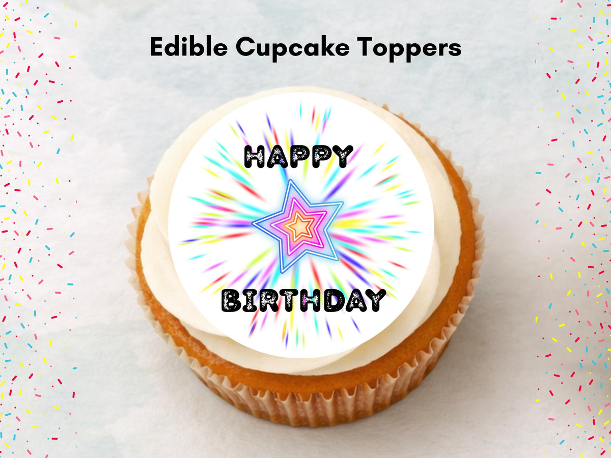 Disco Themed Happy Birthday Edible Cupcake Toppers – Retro Cake Decorations