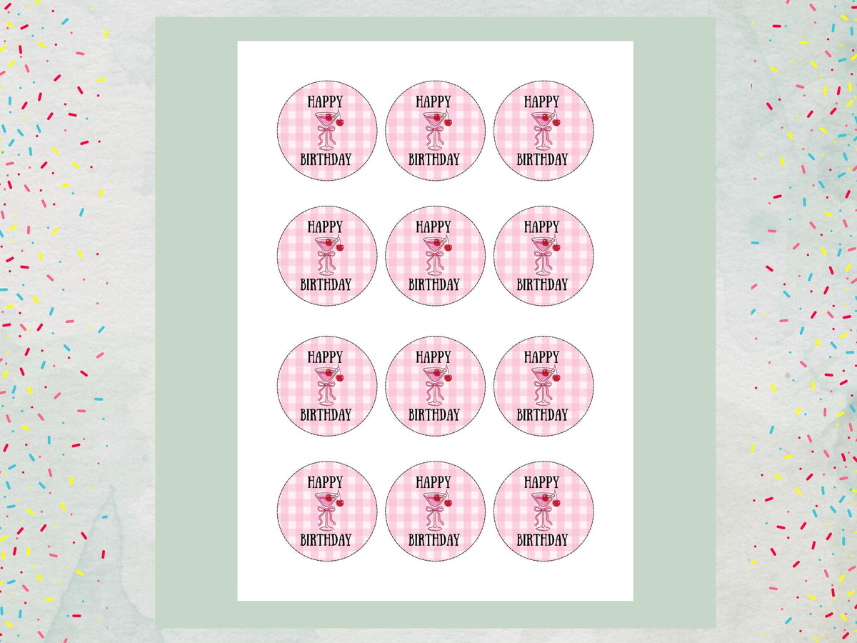 Pink Happy Birthday Edible Cupcake Toppers – Birthday Cake Decorations