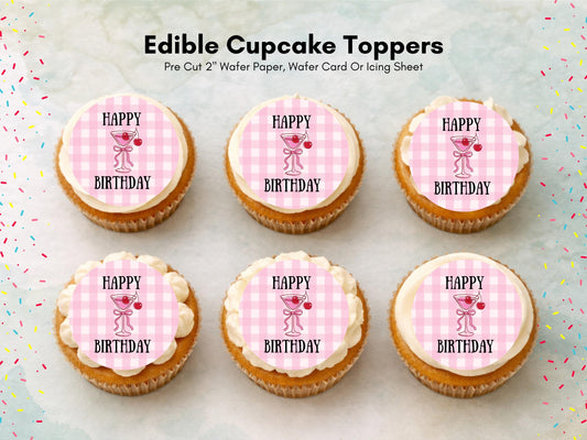 Pink Happy Birthday Edible Cupcake Toppers – Birthday Cake Decorations