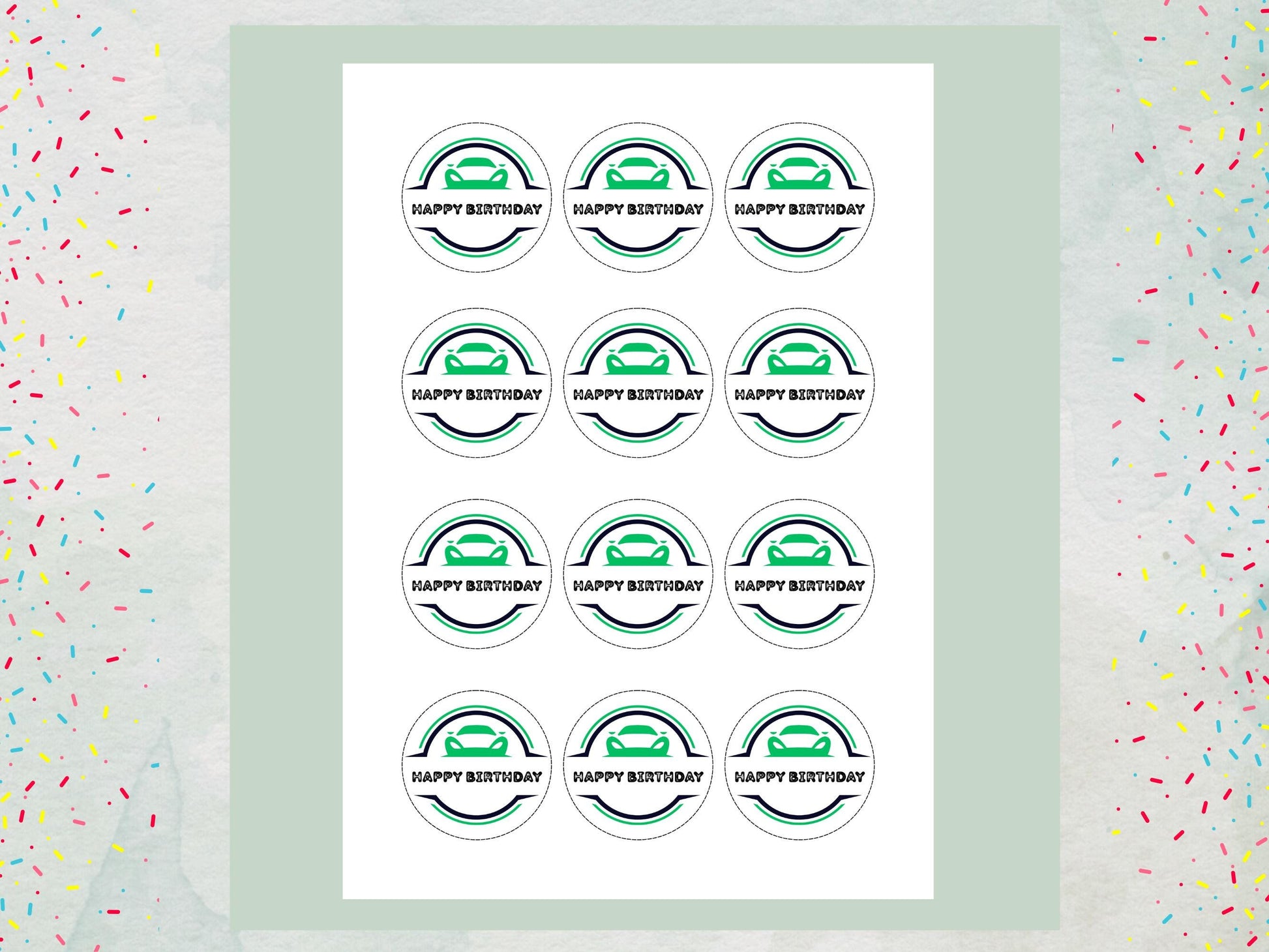 Sports Car Edible Cupcake Toppers – 12 x 2" Car Cake Topper