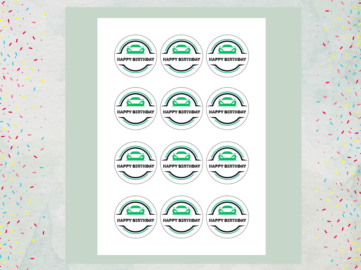 Sports Car Edible Cupcake Toppers – 12 x 2" Car Cake Topper