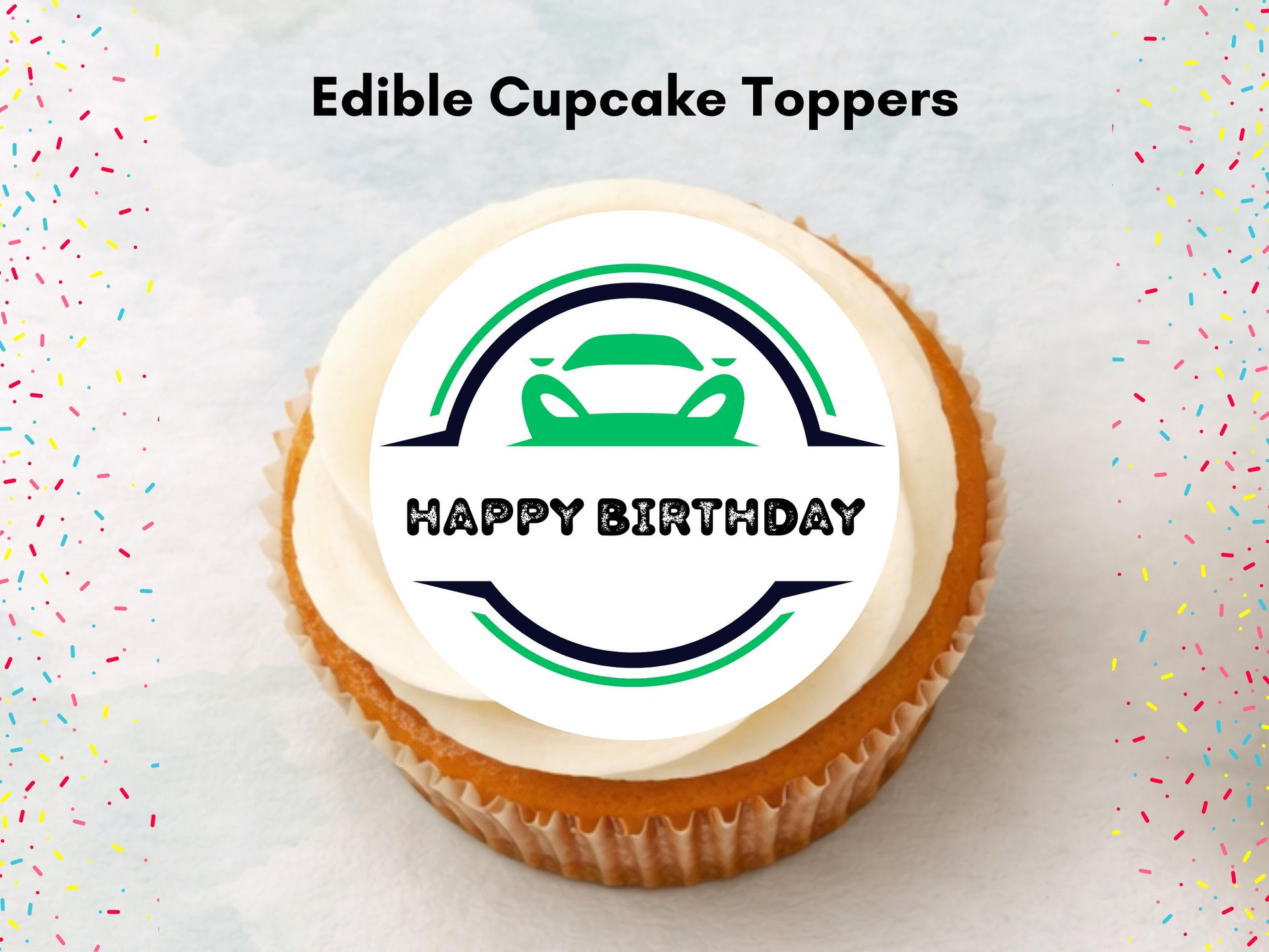 Sports Car Edible Cupcake Toppers – 12 x 2" Car Cake Topper