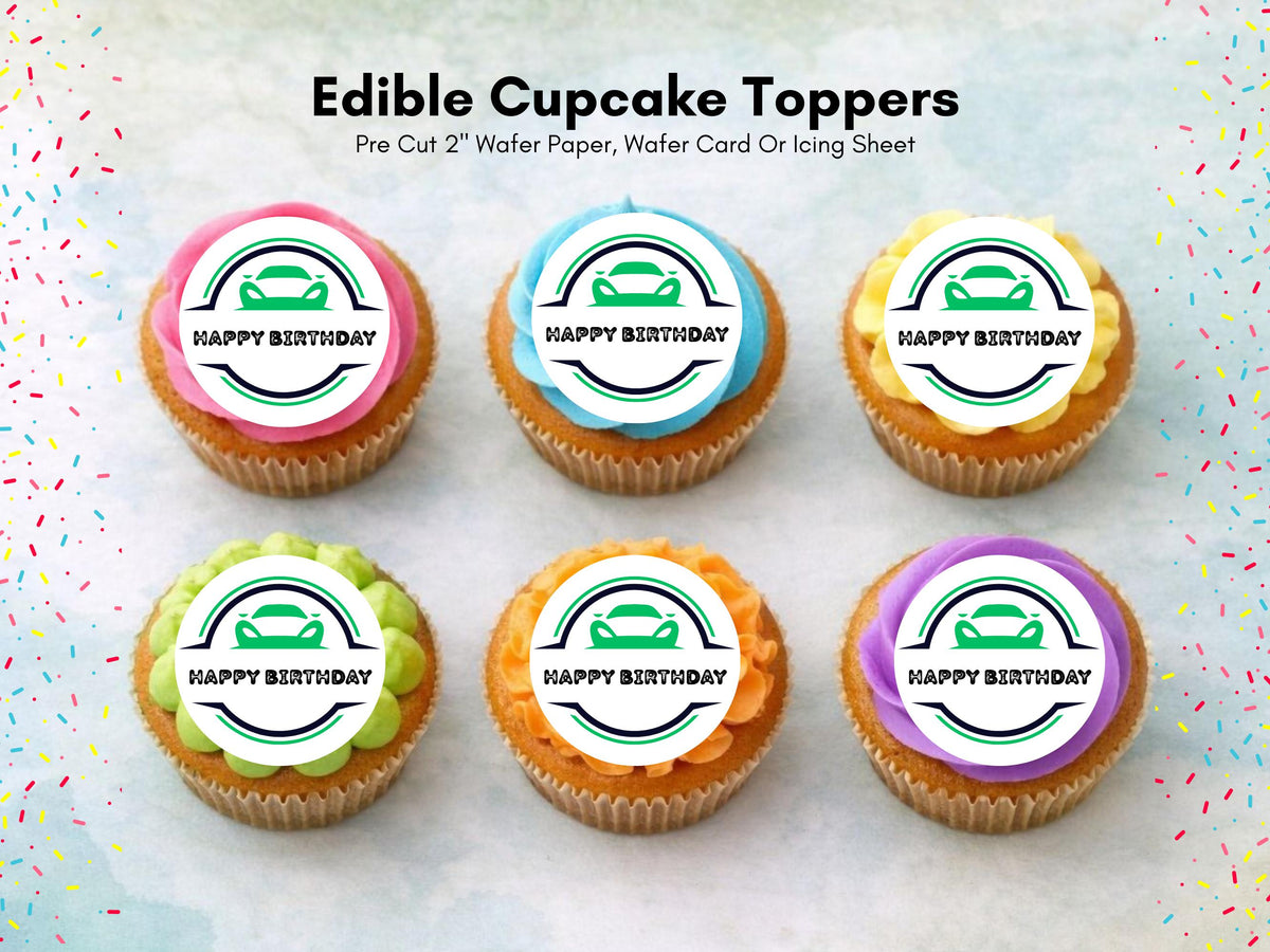 Sports Car Edible Cupcake Toppers – 12 x 2" Car Cake Topper