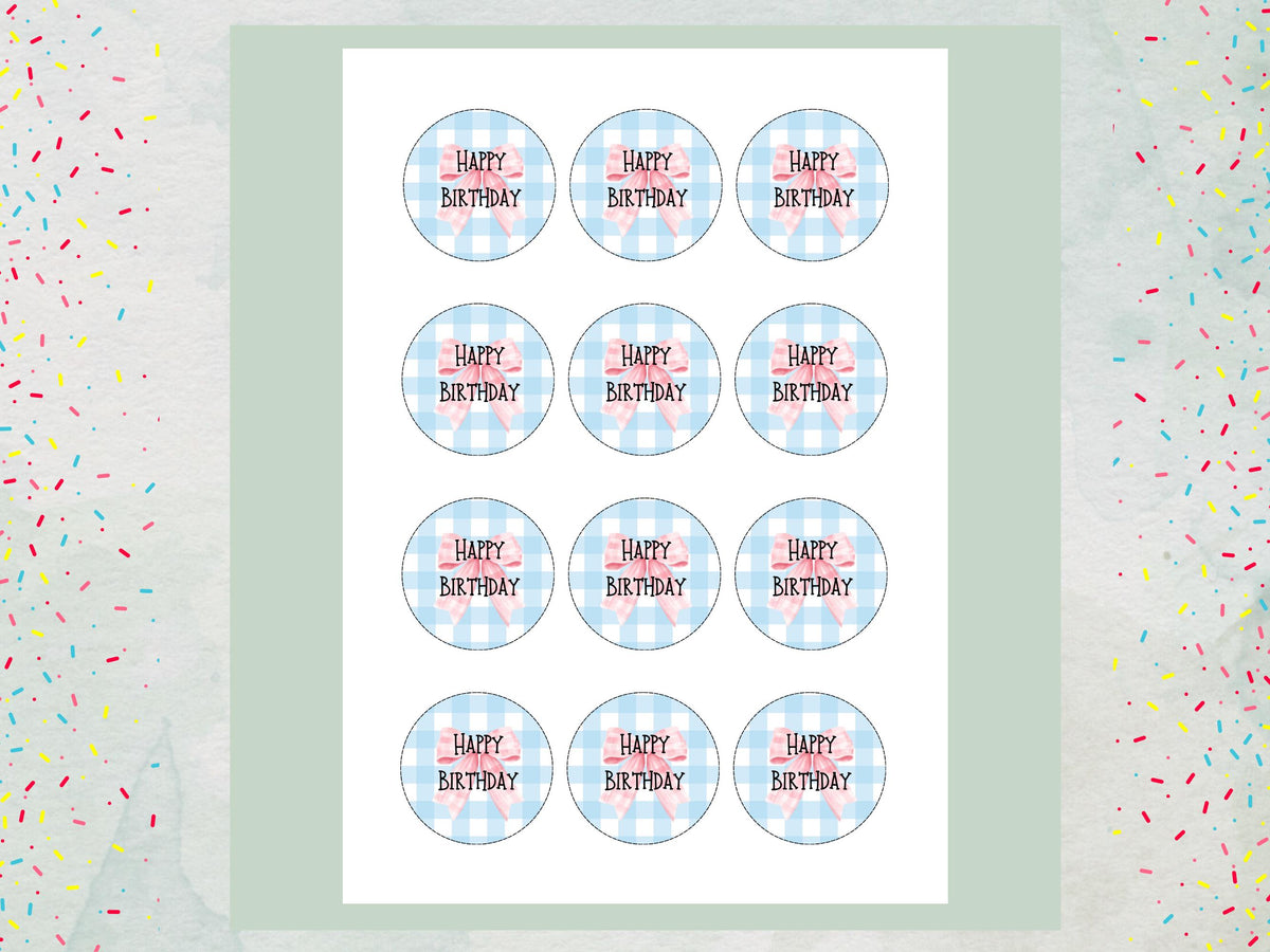 Blue and Pink Happy Birthday Edible Cupcake Toppers – Birthday Cake Decorations