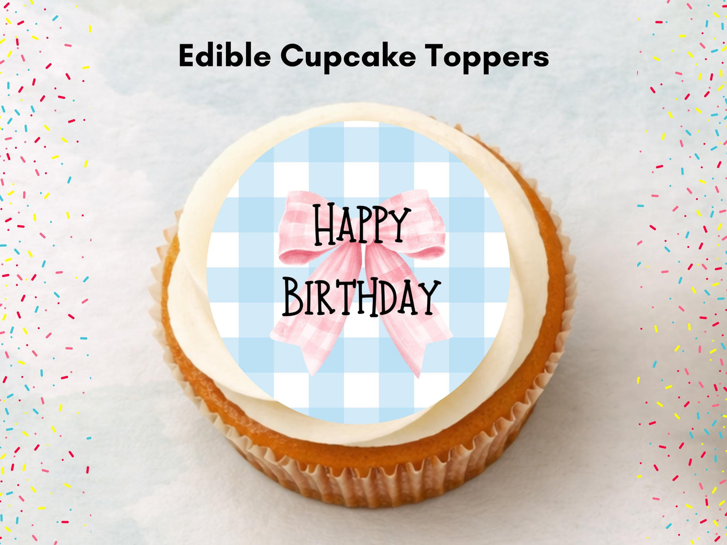 Blue and Pink Happy Birthday Edible Cupcake Toppers – Birthday Cake Decorations