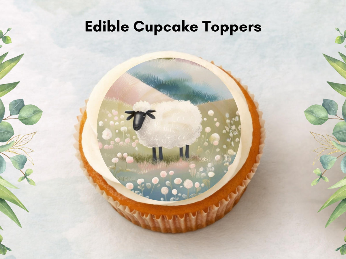 Sheep Edible Cupcake Toppers 12 x 2" Precut Wafer Paper, Card or Icing Sheet