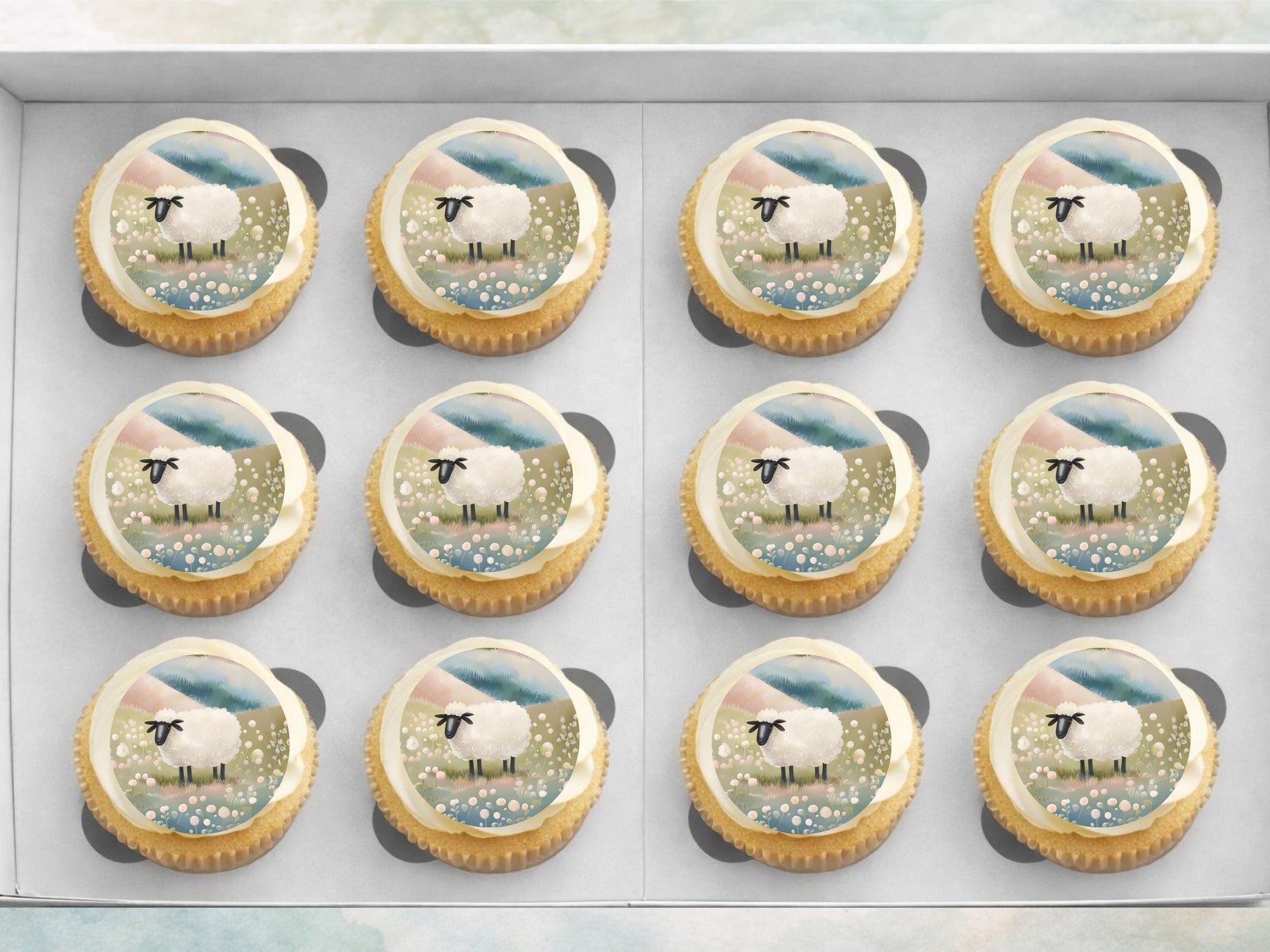 Sheep Edible Cupcake Toppers 12 x 2" Precut Wafer Paper, Card or Icing Sheet