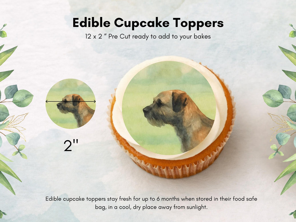 Border Terrier Edible Cupcake Toppers – 12 x 2" Pre-Cut Dog Cake Decoration