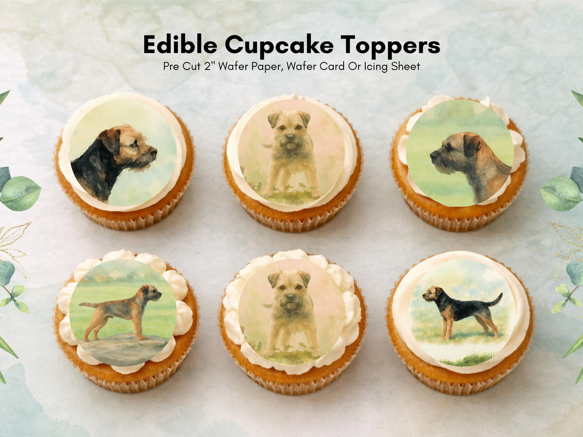 Border Terrier Edible Cupcake Toppers – 12 x 2" Pre-Cut Dog Cake Decoration