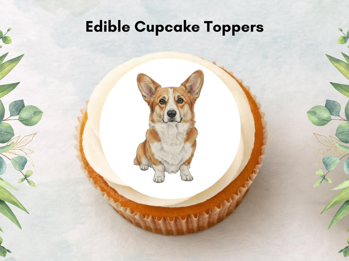 Corgi Edible Cupcake Toppers – 12 x 2" Pre-Cut Corgi Cake Decorations