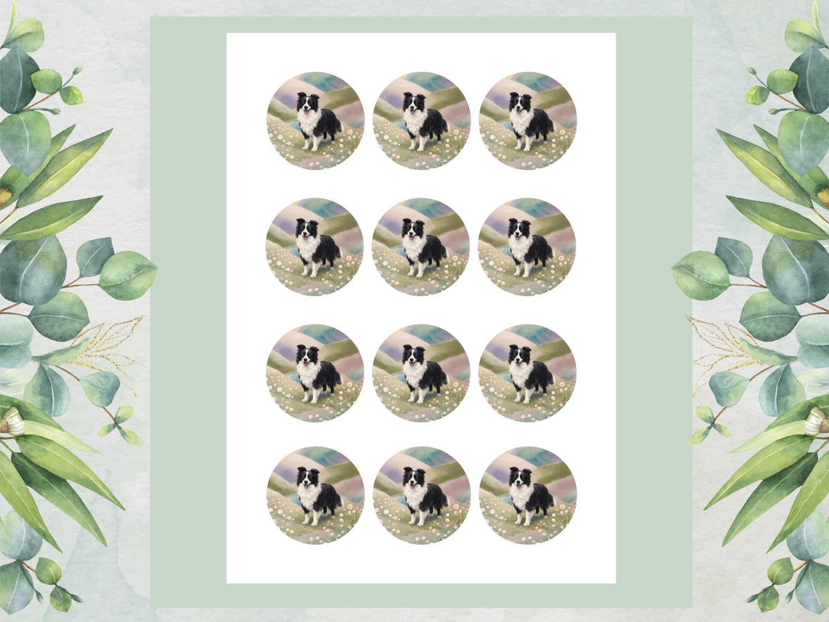 Border Collie Edible Cupcake Toppers 12 x 2" Dog Cake Toppers
