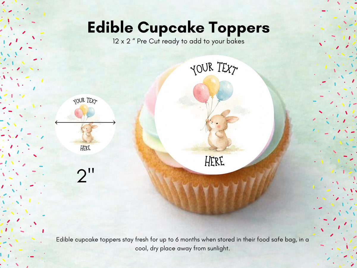 Personalised Bunny Cupcake Toppers - Edible Rabbit Cake Decorations