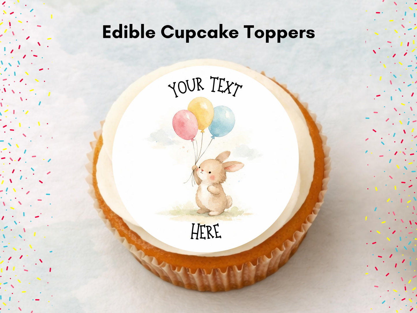 Personalised Bunny Cupcake Toppers - Edible Rabbit Cake Decorations