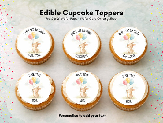 Personalised Bunny Cupcake Toppers - Edible Rabbit Cake Decorations