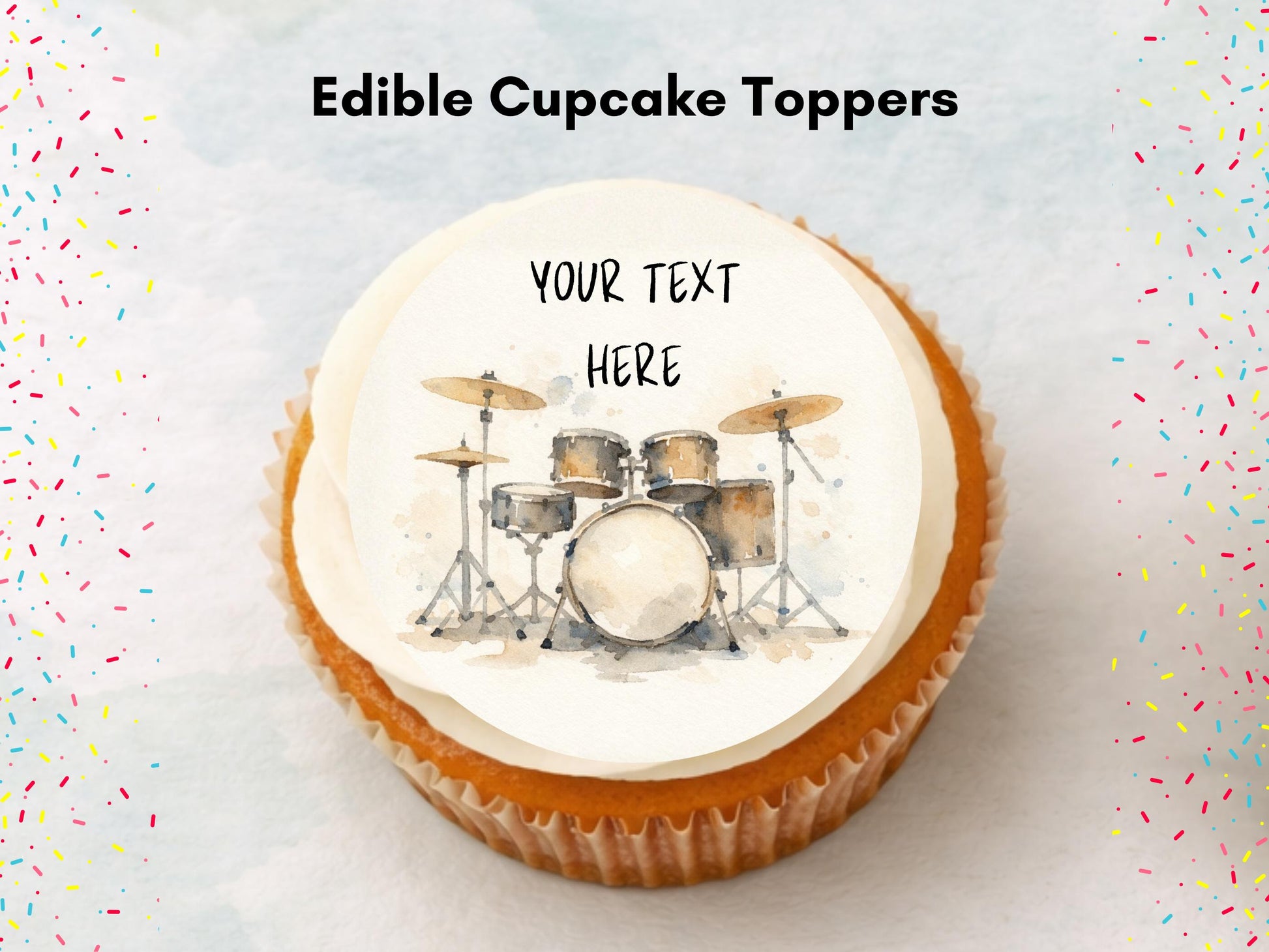 Personalised Drum Kit Cupcake Toppers - Edible Music Cake Decorations