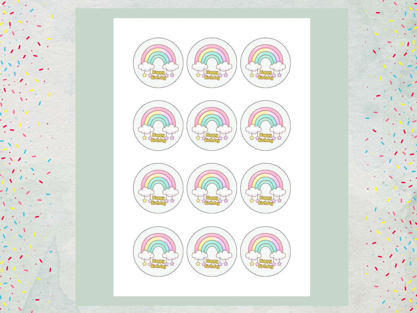 Rainbow Happy Birthday Edible Cupcake Toppers, Birthday Cake Decorations