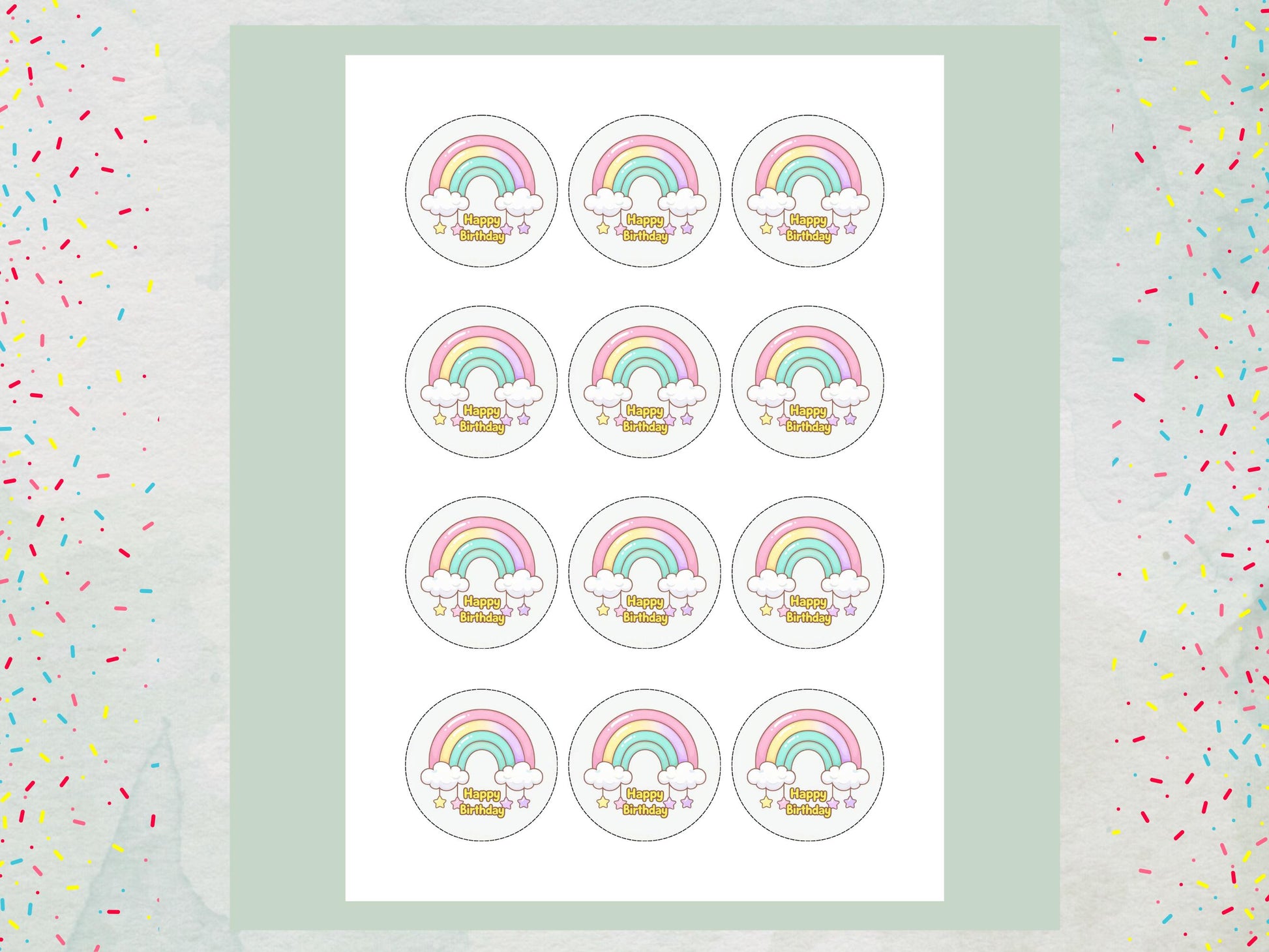 Rainbow Happy Birthday Edible Cupcake Toppers, Birthday Cake Decorations