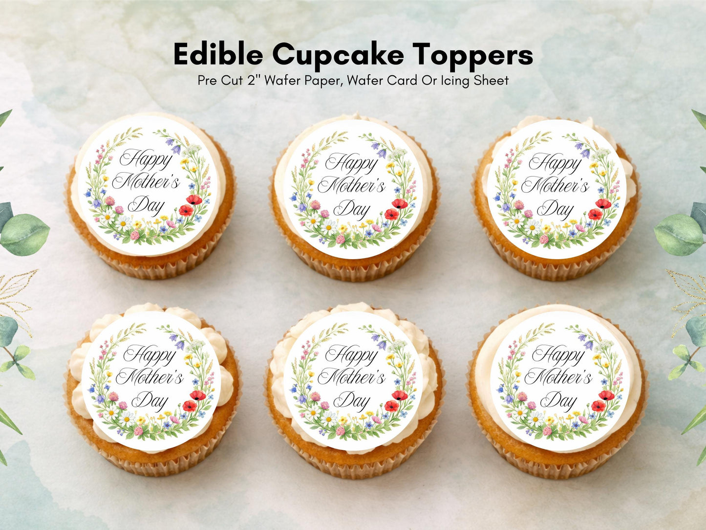 Happy Mother's Day Cupcake Toppers: Edible Floral Cake Decorations