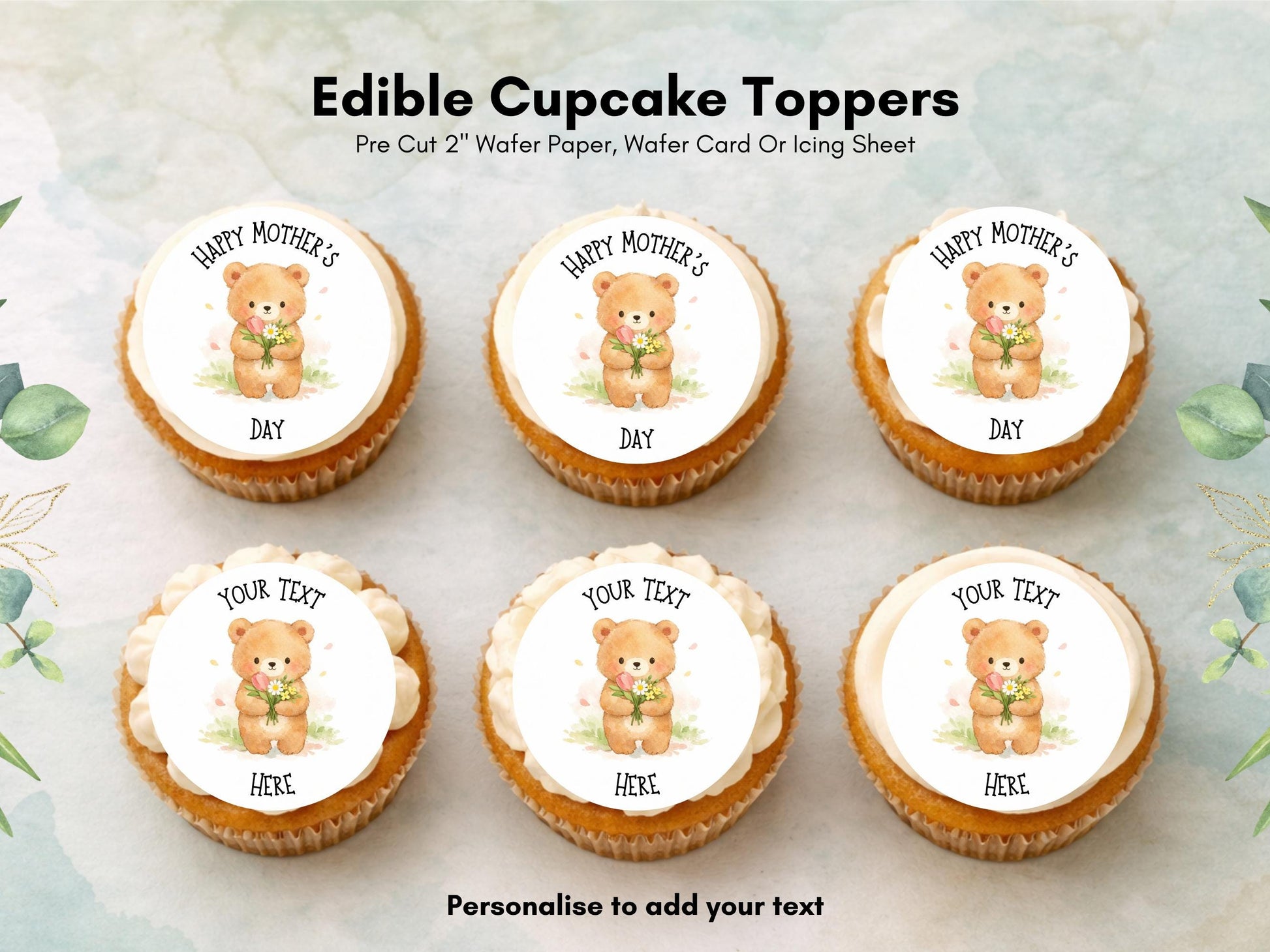 Personalised Happy Mother's Day Cupcake Toppers: Edible Cake Decorations
