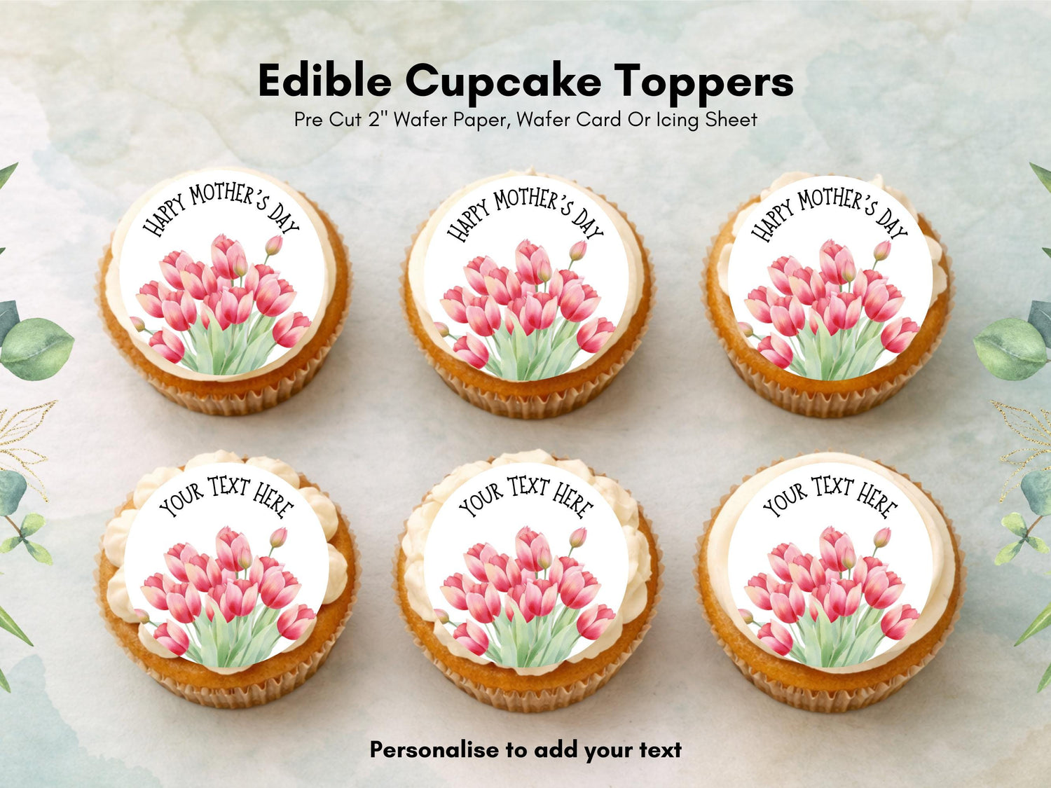 Personalised Happy Mother's Day Cupcake Toppers: Edible Cake Decorations