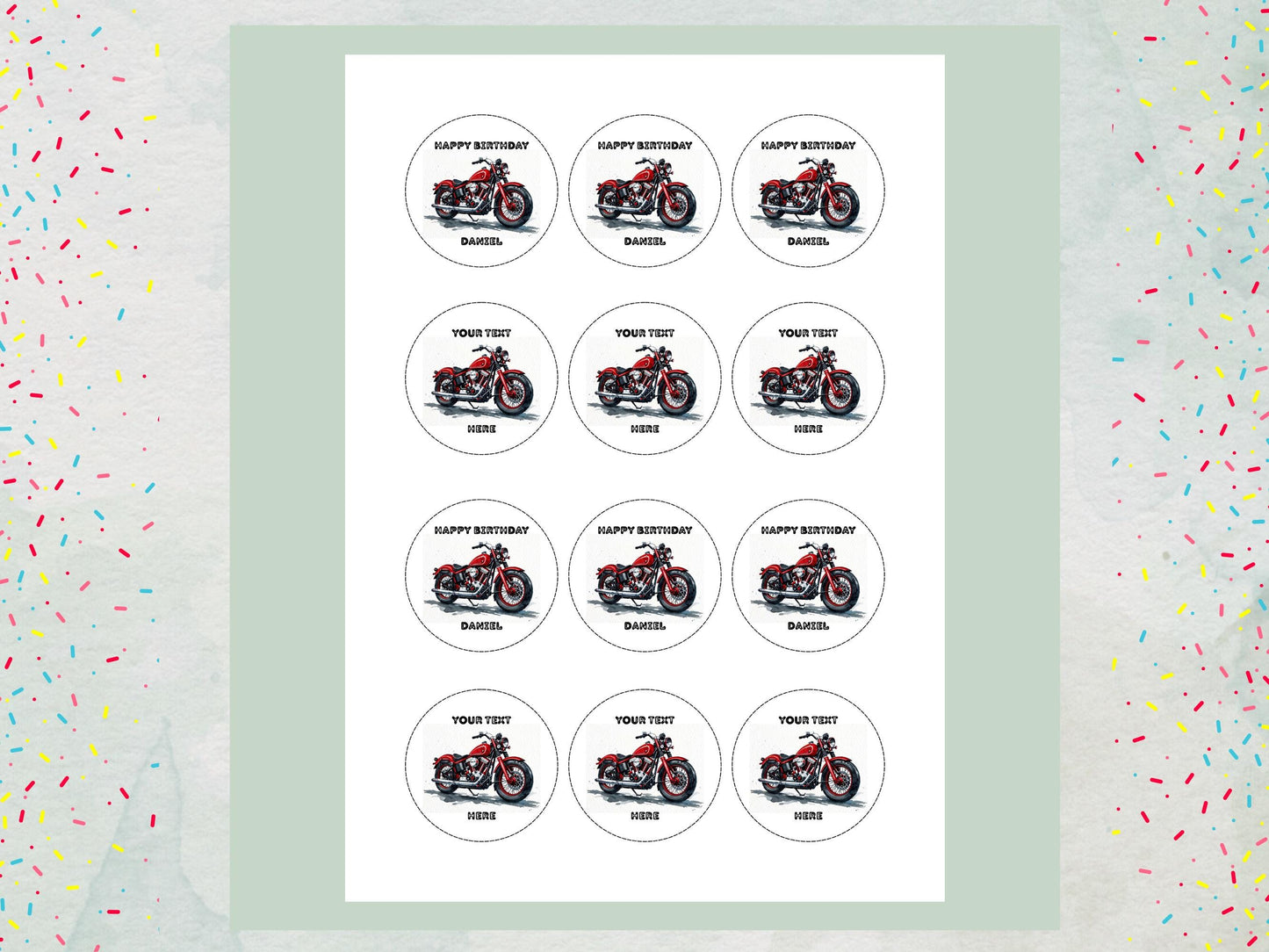 Personalised Motorcycle Cupcake Toppers - Edible Cake Decorations
