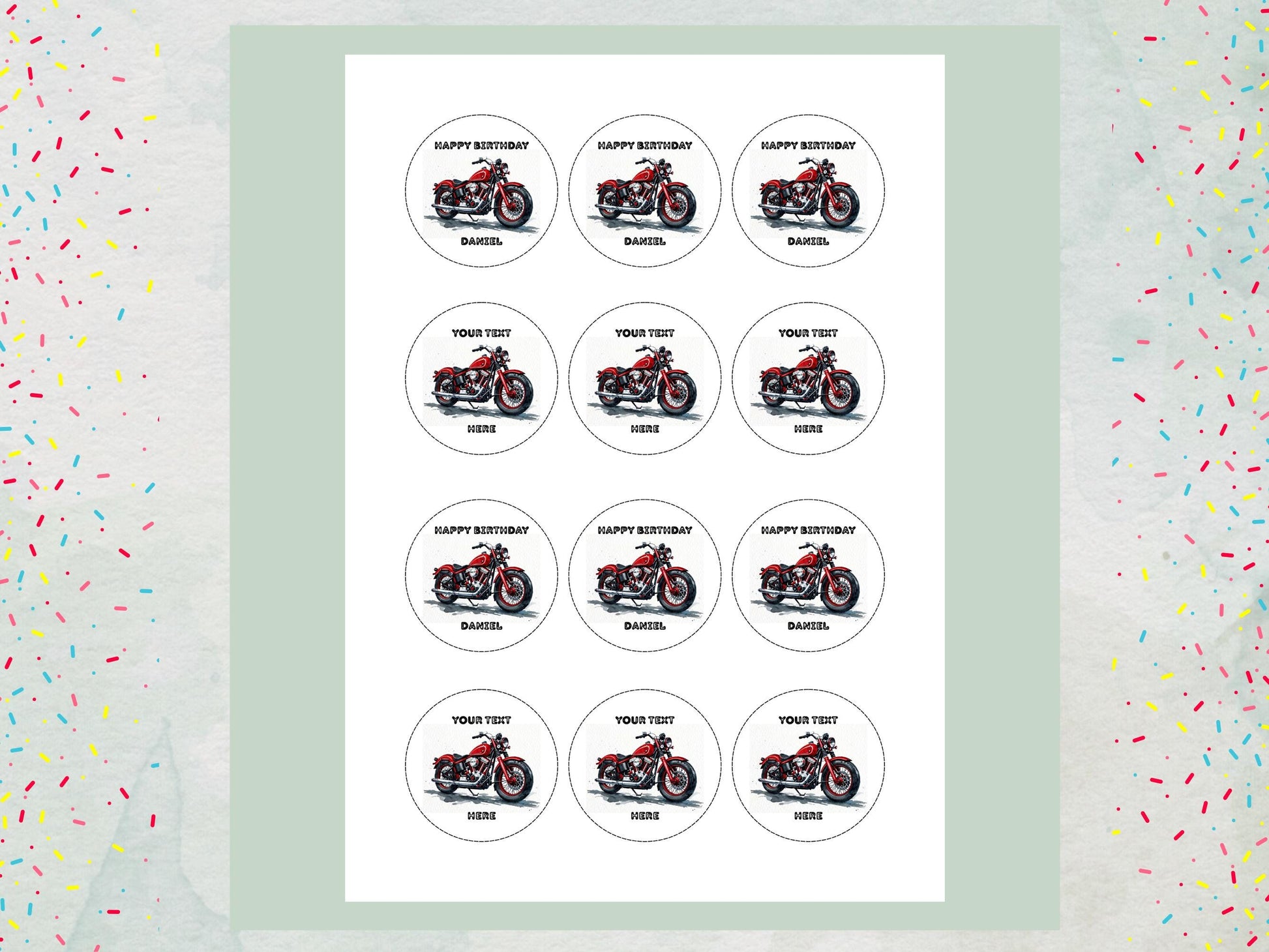 Personalised Motorcycle Cupcake Toppers - Edible Cake Decorations