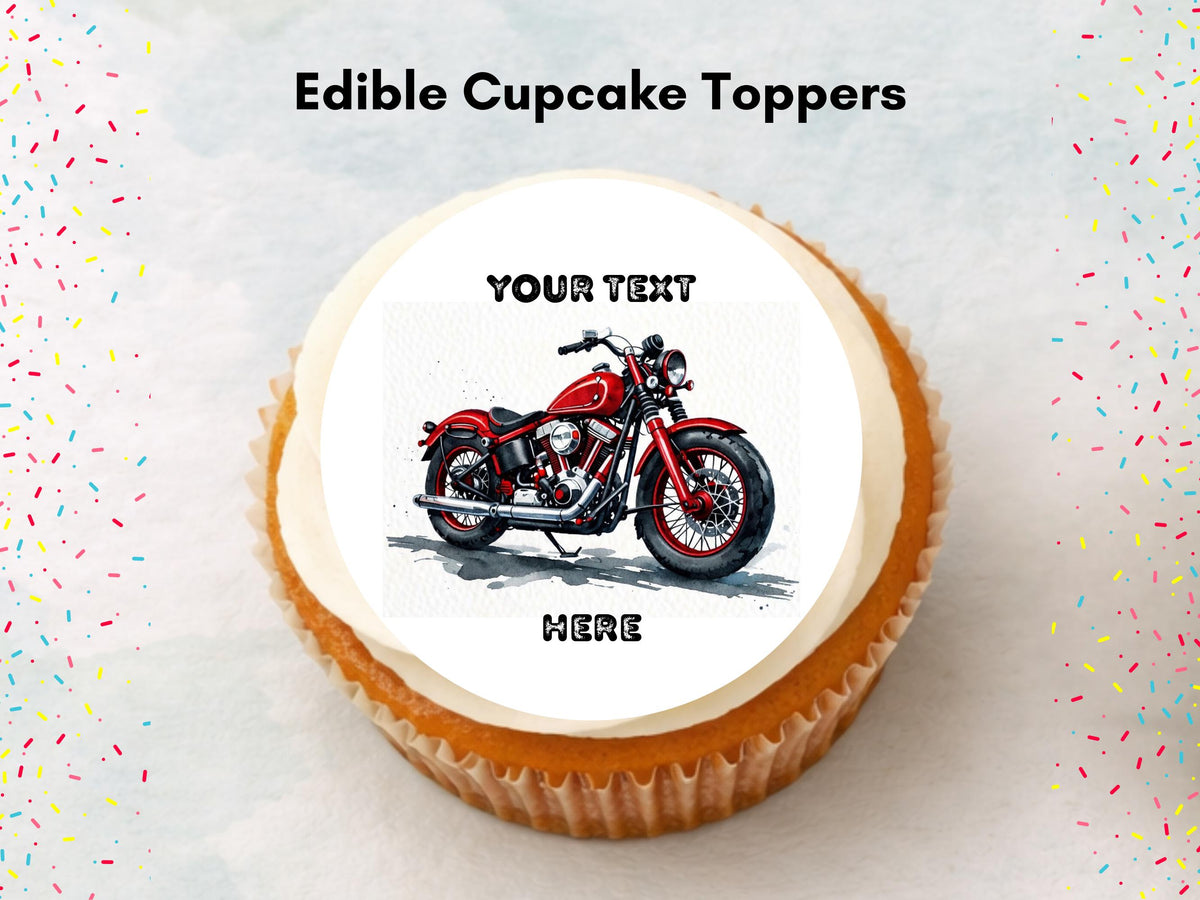 Personalised Motorcycle Cupcake Toppers - Edible Cake Decorations