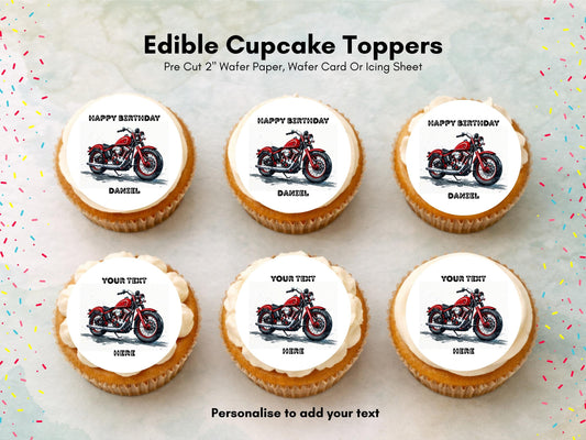 Personalised Motorcycle Cupcake Toppers - Edible Cake Decorations