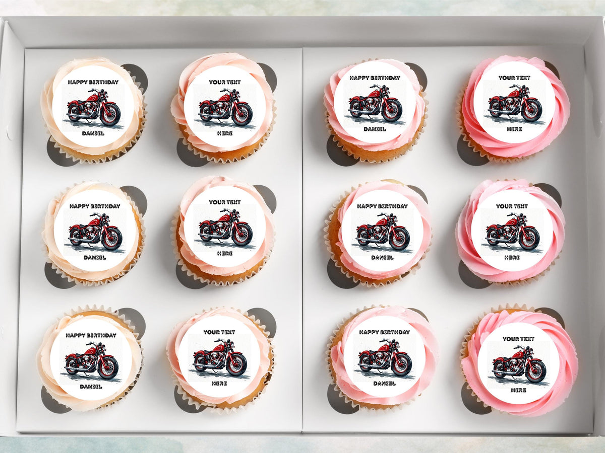 Personalised Motorcycle Cupcake Toppers - Edible Cake Decorations