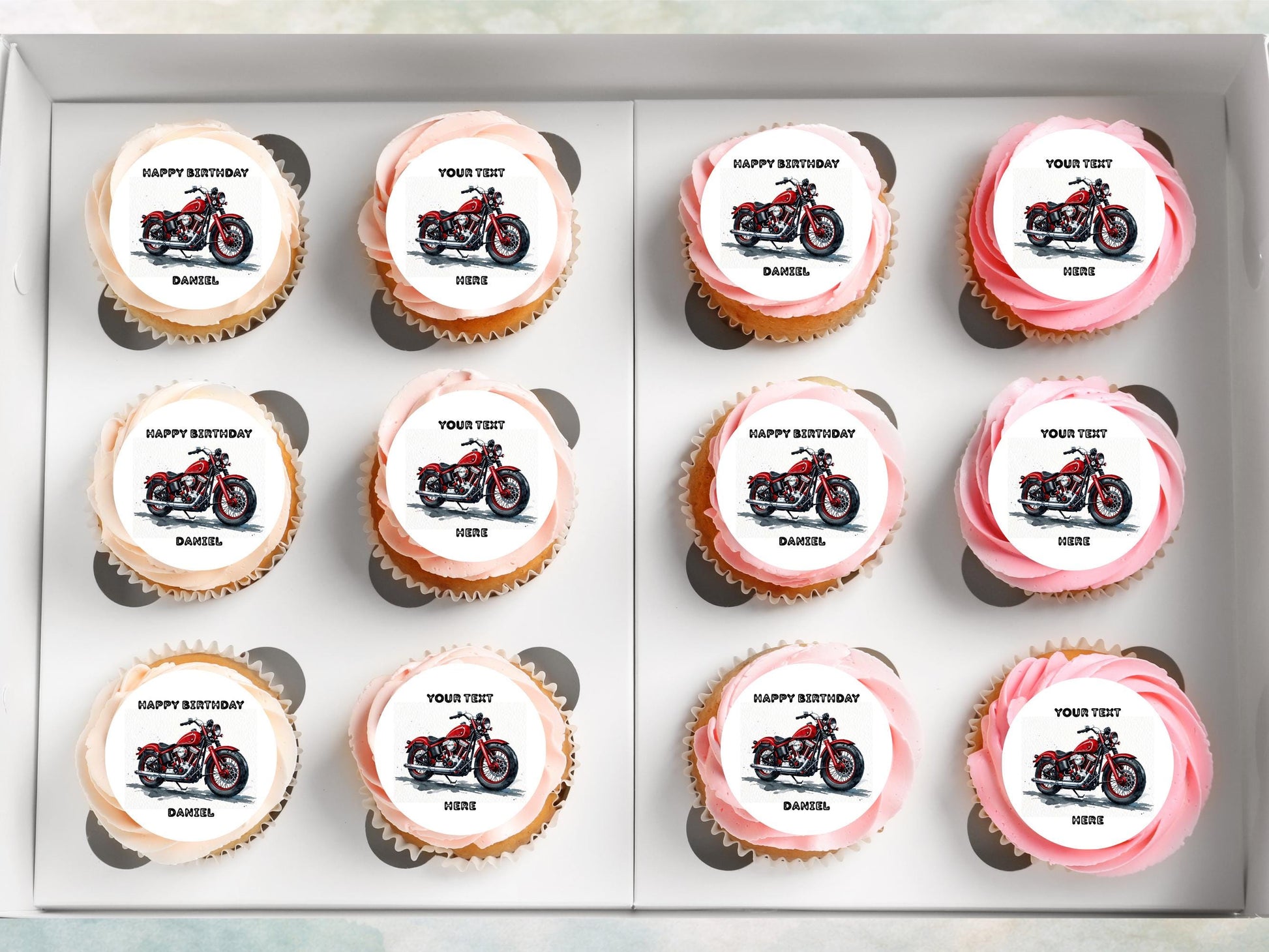 Personalised Motorcycle Cupcake Toppers - Edible Cake Decorations
